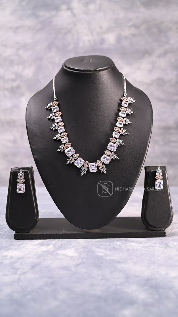 Elegant Necklace Set with Floral And Emerald-Cut Stones