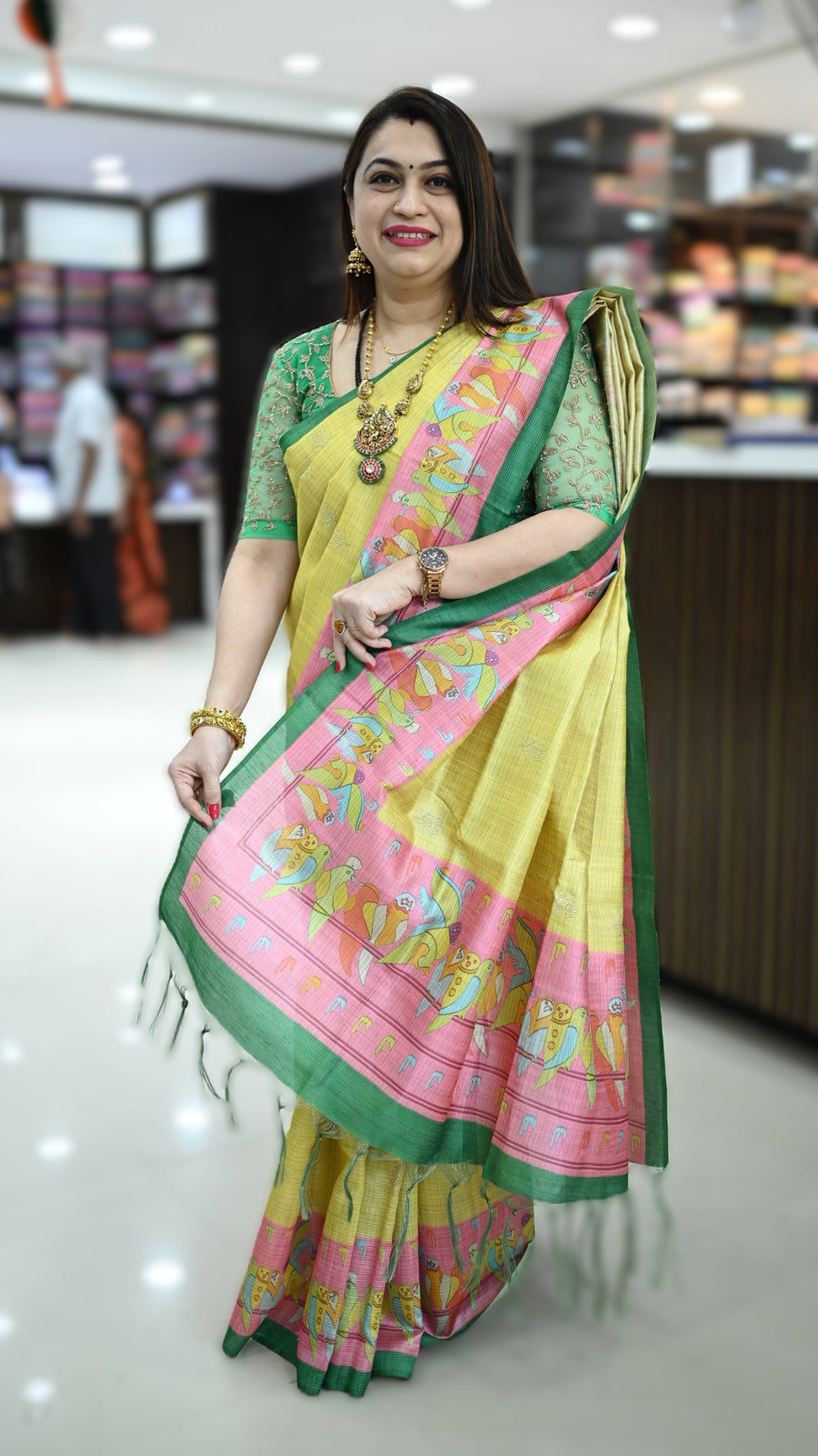 Semi Kosa Silk With Parrot Prints