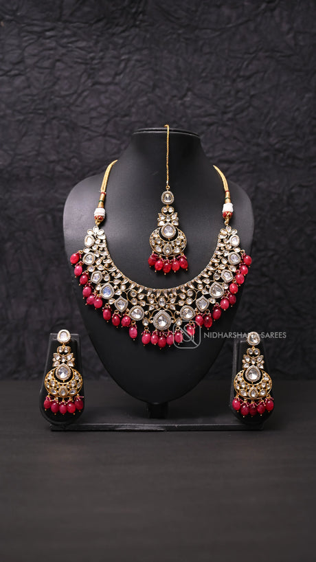 Royal Kundan Polki Bridal Choker Set With Ruby Red Beads