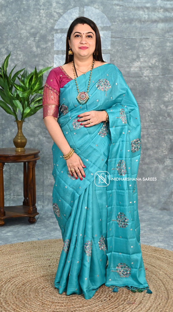Semi Raw Silk With Floral Embroidery Concept'