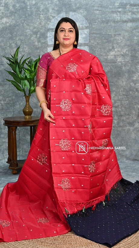 Semi Raw Silk With Floral Embroidery Concept'