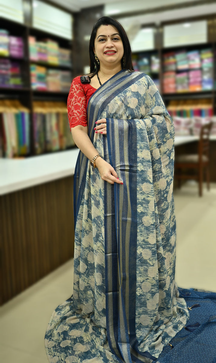 Georgette Brasso Shimmery Body With Woven Border – Nidharshana Sarees