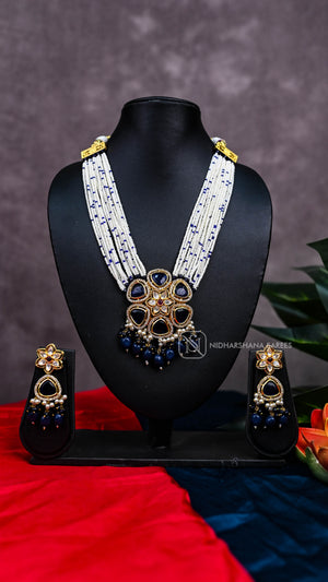 Pearl Necklace with Blue Stone Pendant