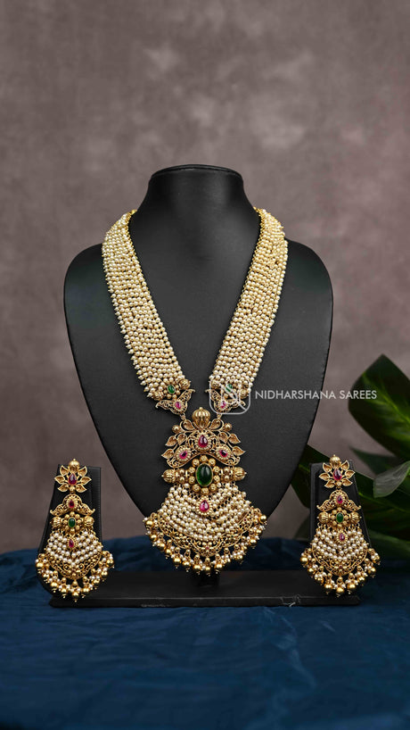 Royal Pearl & Kemp Temple Bridal Necklace Set