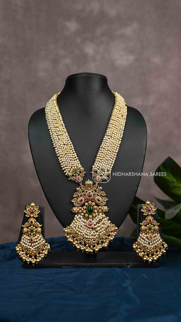 Royal Pearl & Kemp Temple Bridal Necklace Set