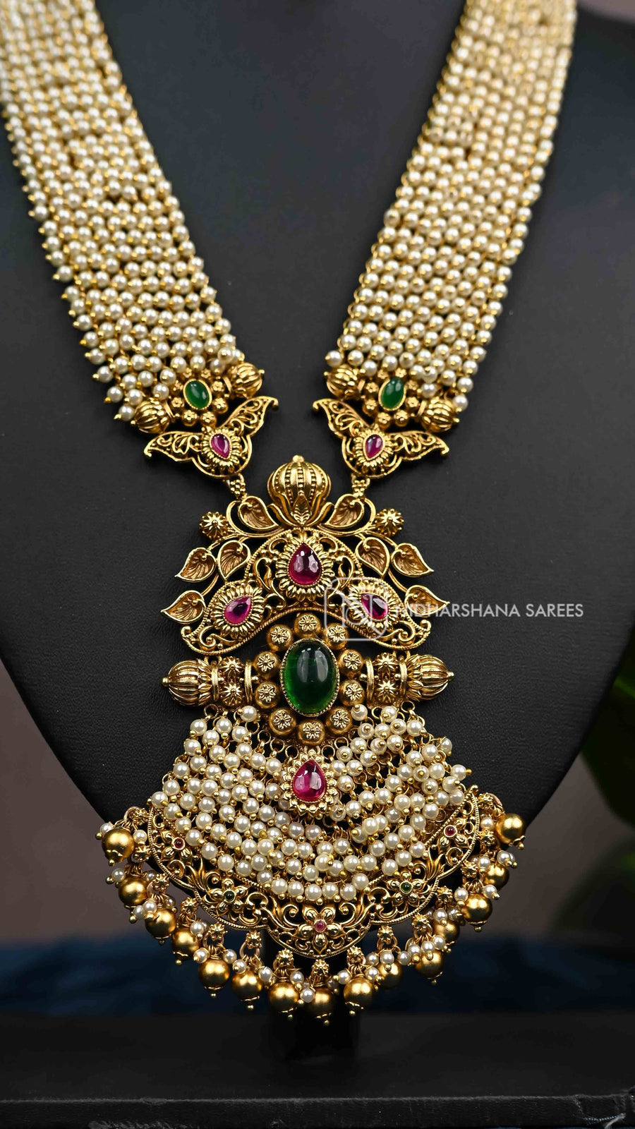 Royal Pearl & Kemp Temple Bridal Necklace Set