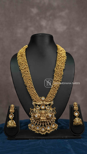 Grand Antique Temple Jewellery Set with Lakshmi Pendant & Jhumka Earrings