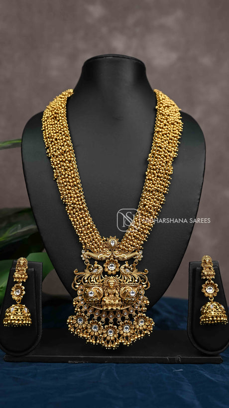 Grand Antique Temple Jewellery Set with Lakshmi Pendant & Jhumka Earrings