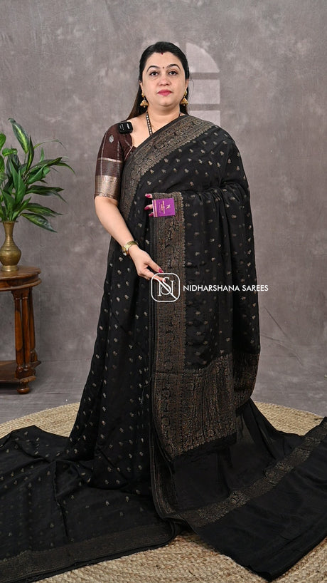 Premium Crepe Silk With Zari Butta And Zari Border