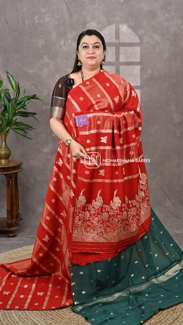 Viscose Cotton With Zari Butterfly Butta And Zari Lines