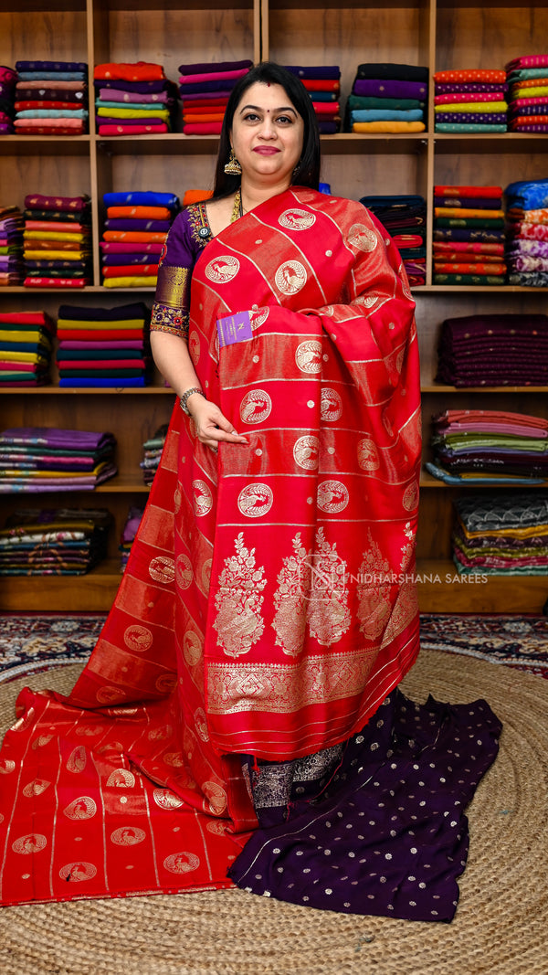 Viscose Cotton Saree With Zari Peacock Motif Butta