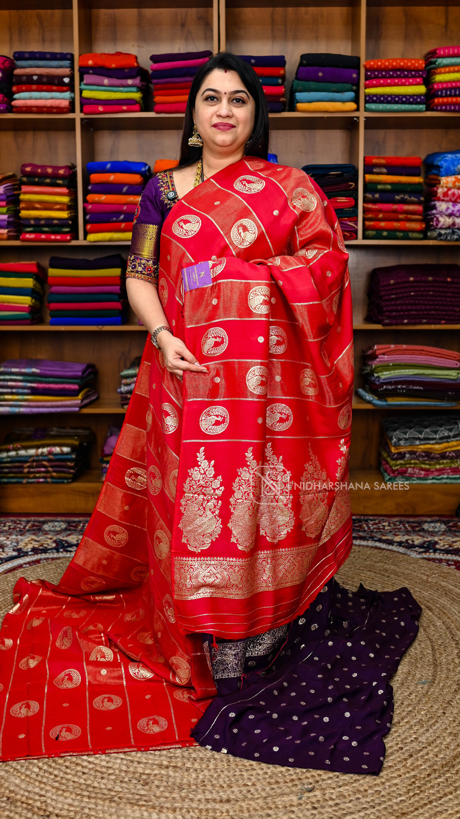 Viscose Cotton Saree With Zari Peacock Motif Butta