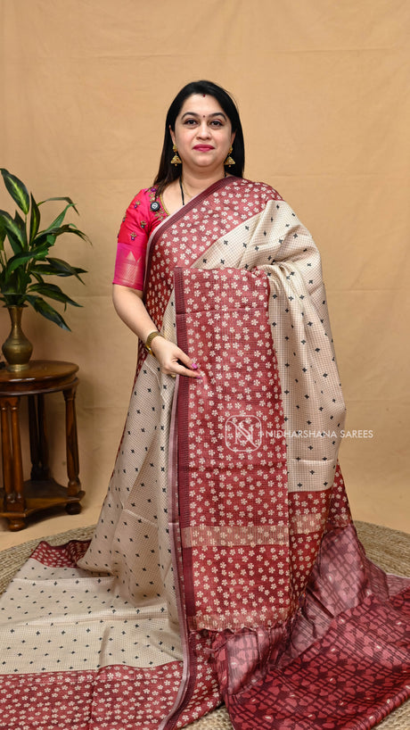 Premium Tussar With Mini Checks And Digital Print