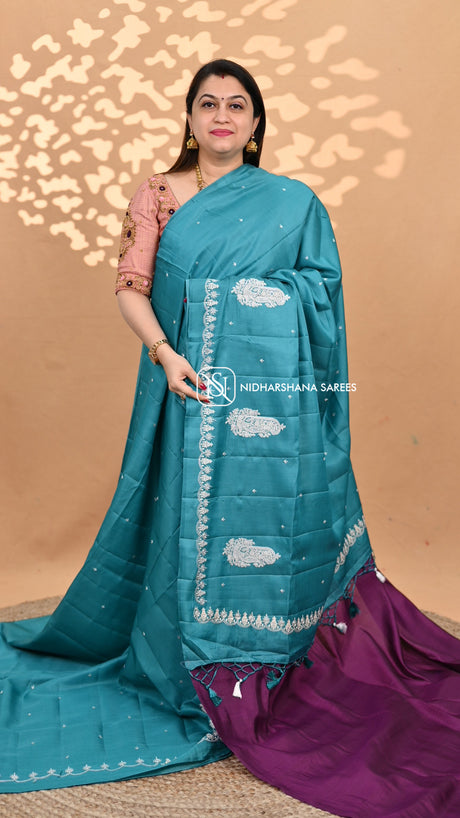 Semi Raw Silk With Embroidery Concept