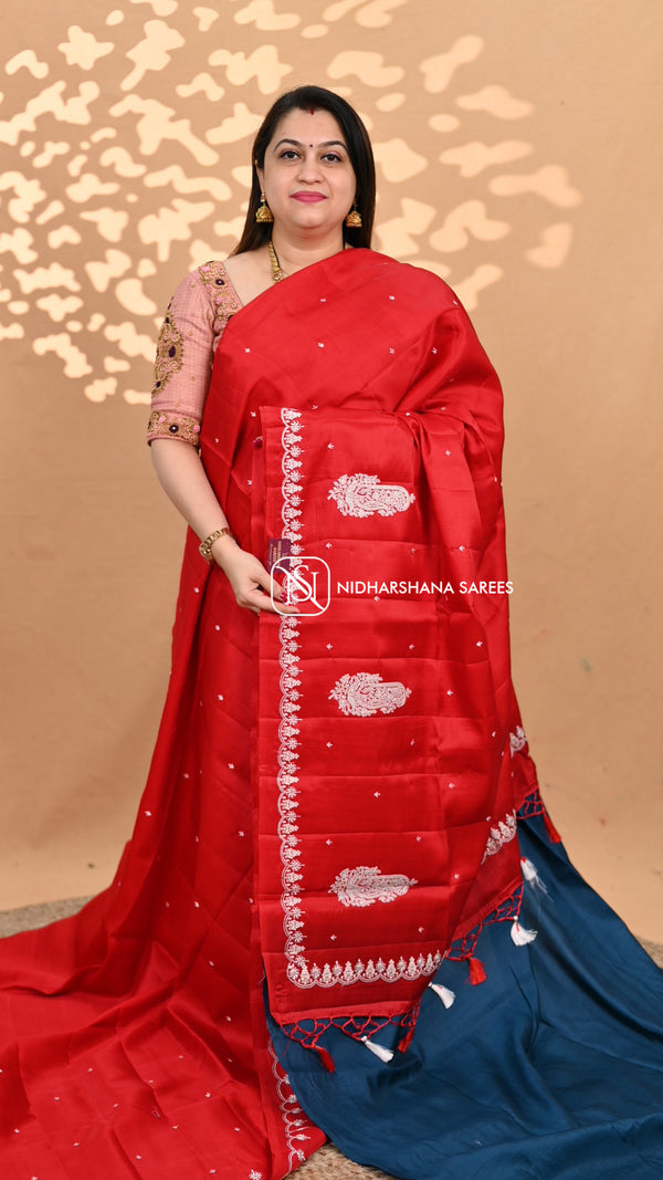 Semi Raw Silk With Embroidery Concept