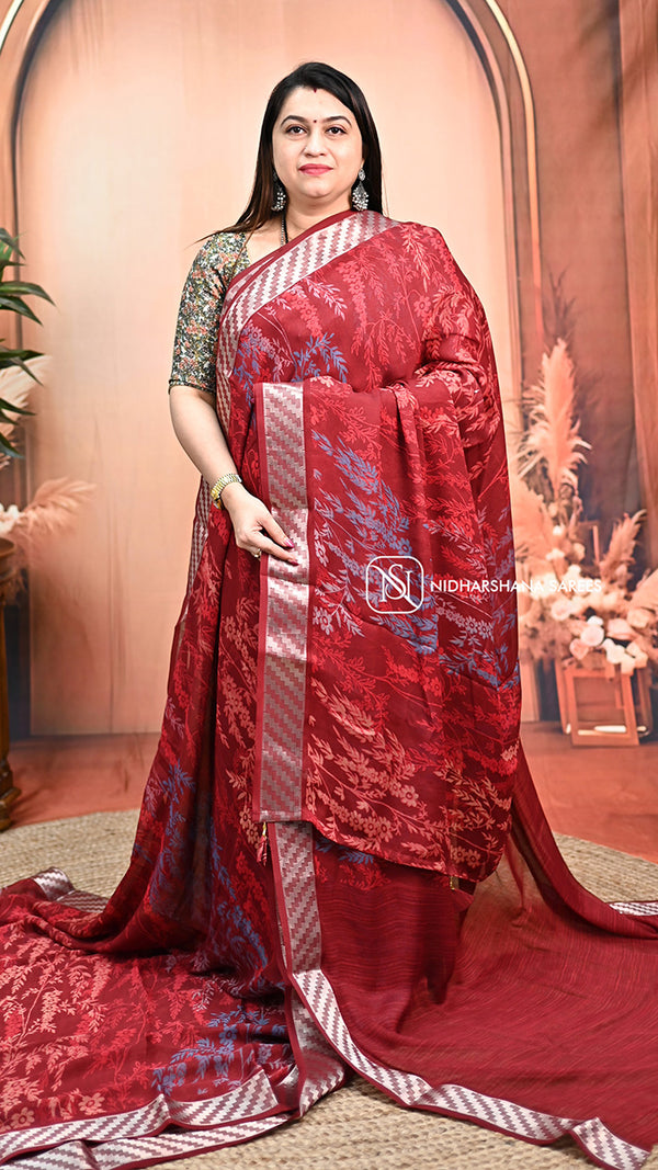 Georgette with Silver Zari Border