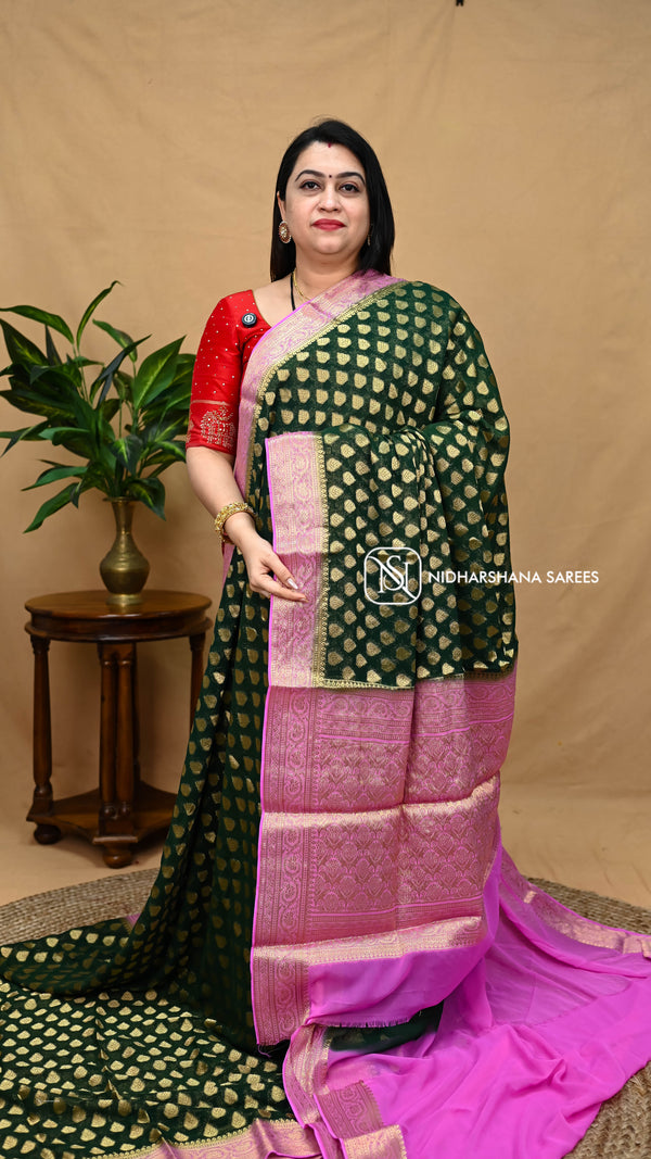 Semi Banarasi Georgette With Zari Butta And Contrast Border