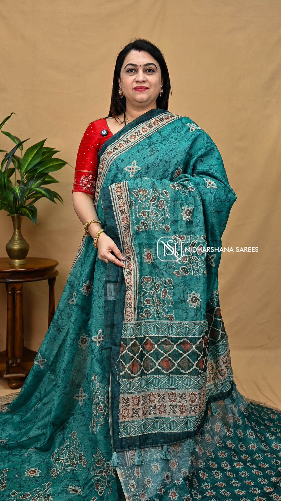 Semi Chanderi With Katha And Digital Print