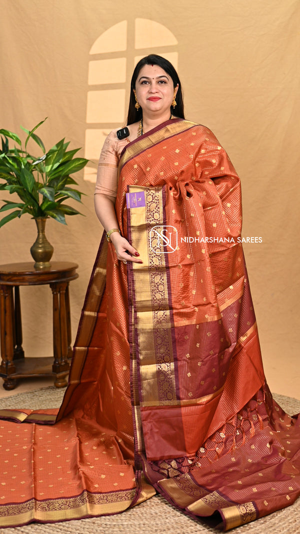 Semi Kanchi Silk With Zari Butta And Zari Lines