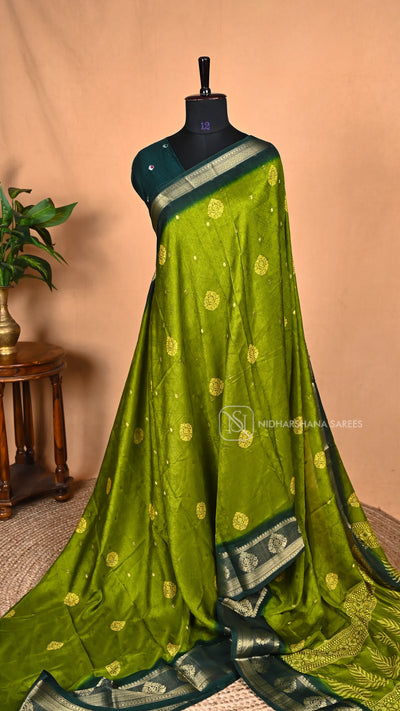 Semi Georgette With Zari Butta And Contrast Zari Border
