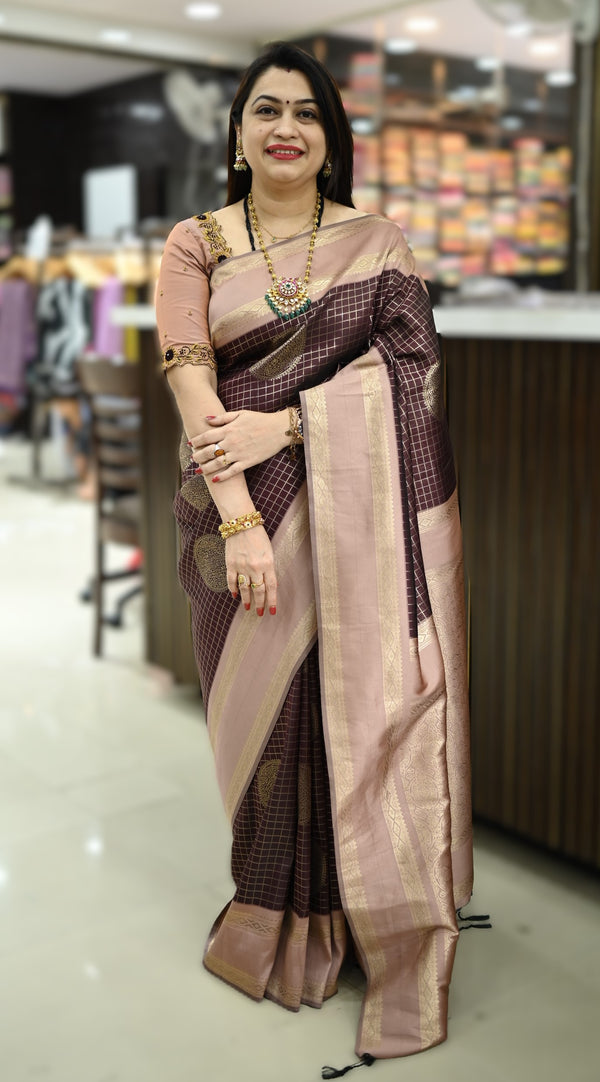 Semi Kanchipuram Silk With Checks Pattern