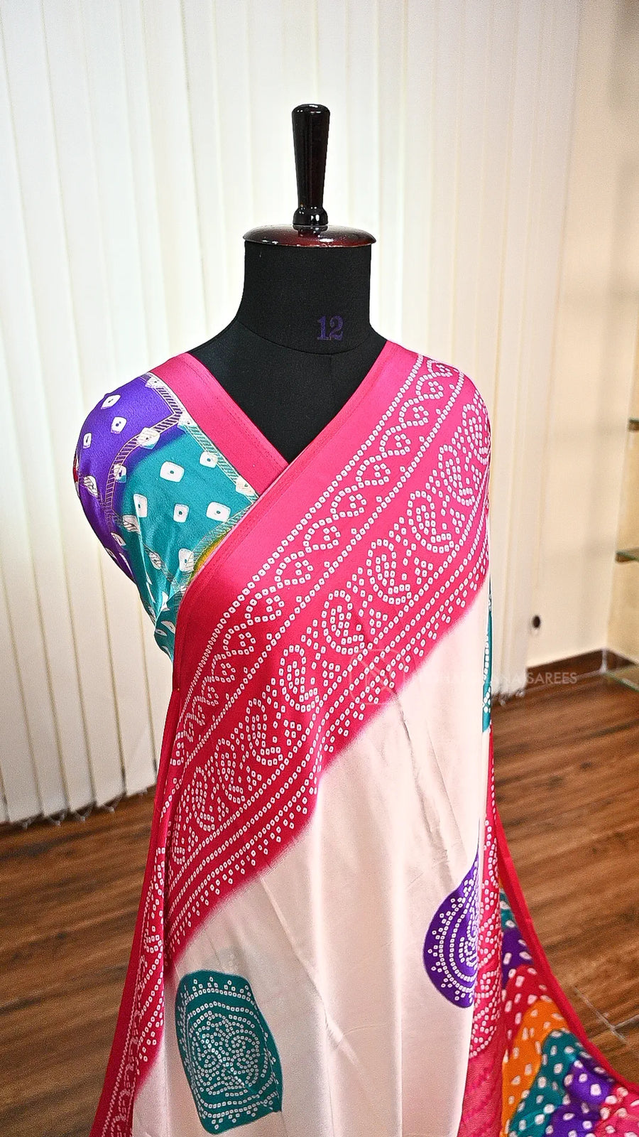Semi Satin With Bandhini Print And Contrast Border