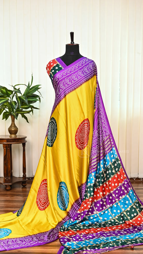 Semi Satin With Bandhini Print And Contrast Border