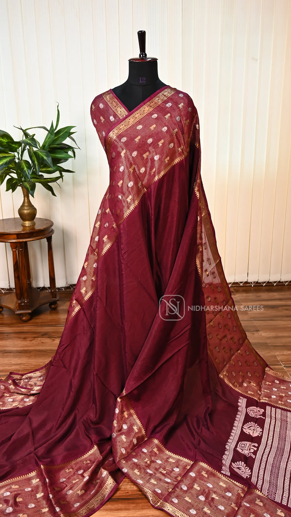 Chiffon Georgette With Zari Butta And Gap Style Ribbon Border