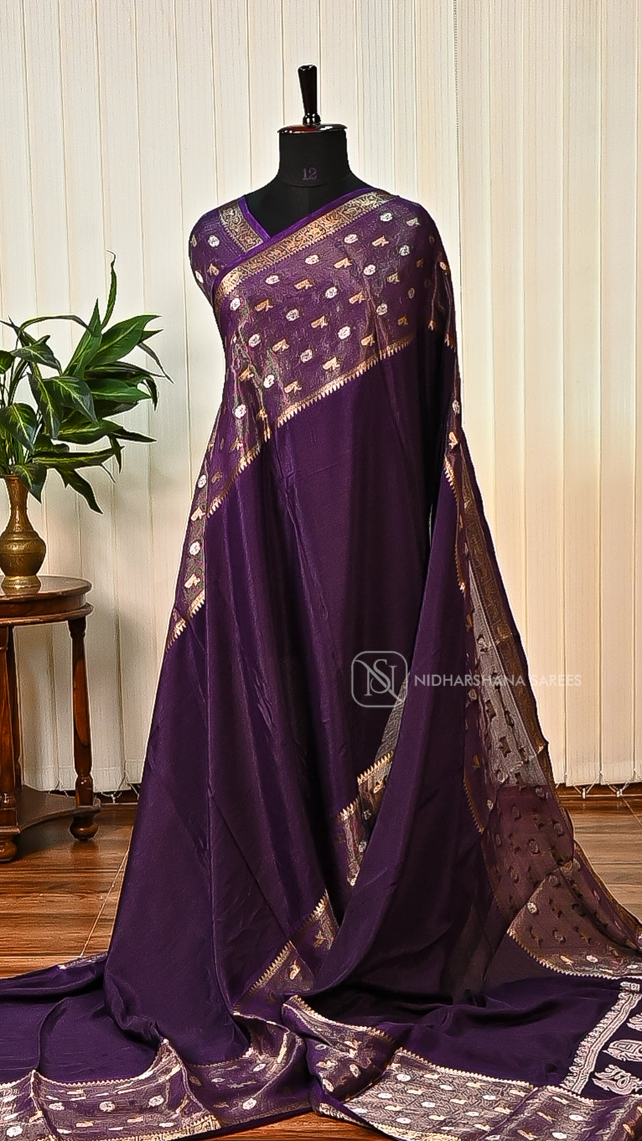 Chiffon Georgette With Zari Butta And Gap Style Ribbon Border