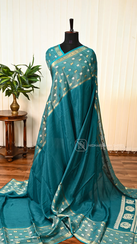 Chiffon Georgette With Zari Butta And Gap Style Ribbon Border