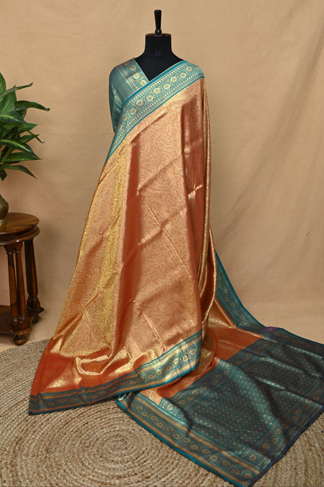 Semi Banarasi With Floral Zari Weaving And Contrast Border