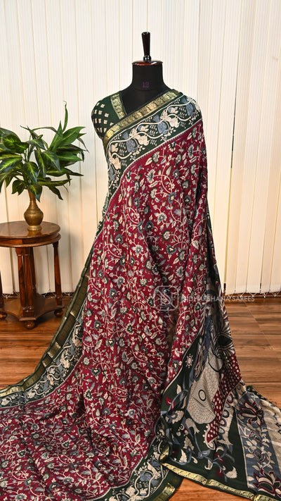 Viscose Cotton With Floral Kalamkari Print
