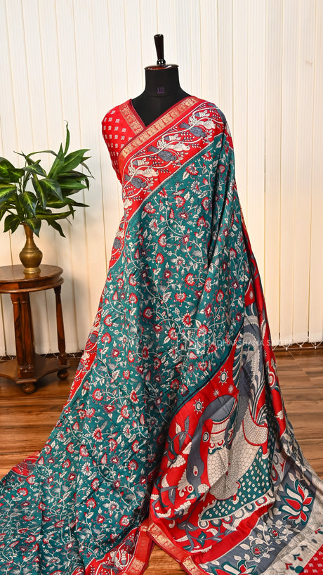 Viscose Cotton With Floral Kalamkari Print