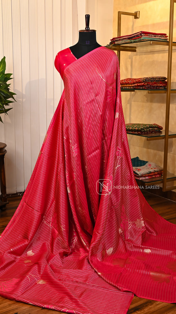 Premium Viscose Silk With Silver And Gold Zari Lines And Floral Concept