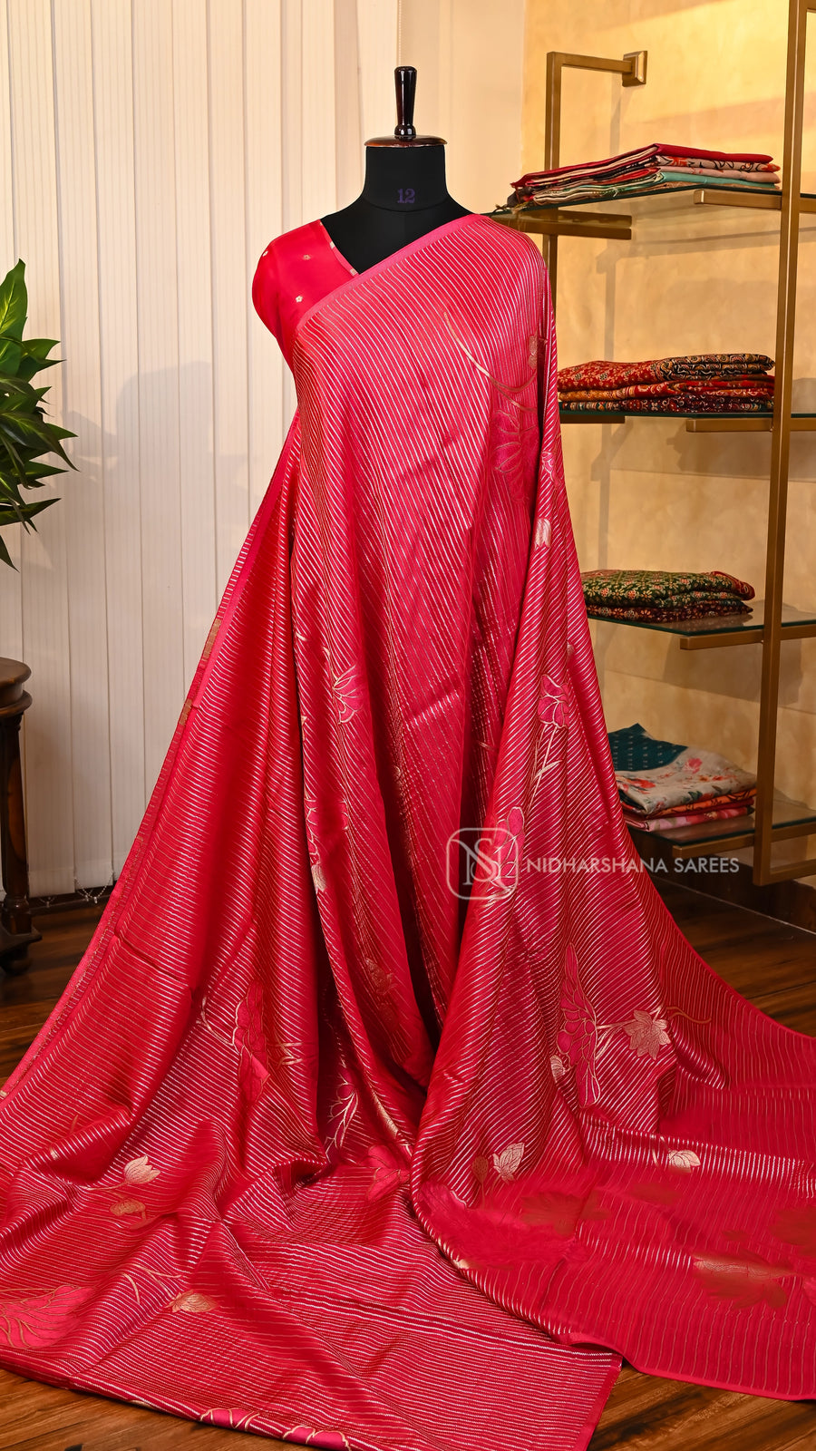 Premium Viscose Silk With Silver And Gold Zari Lines And Floral Concept