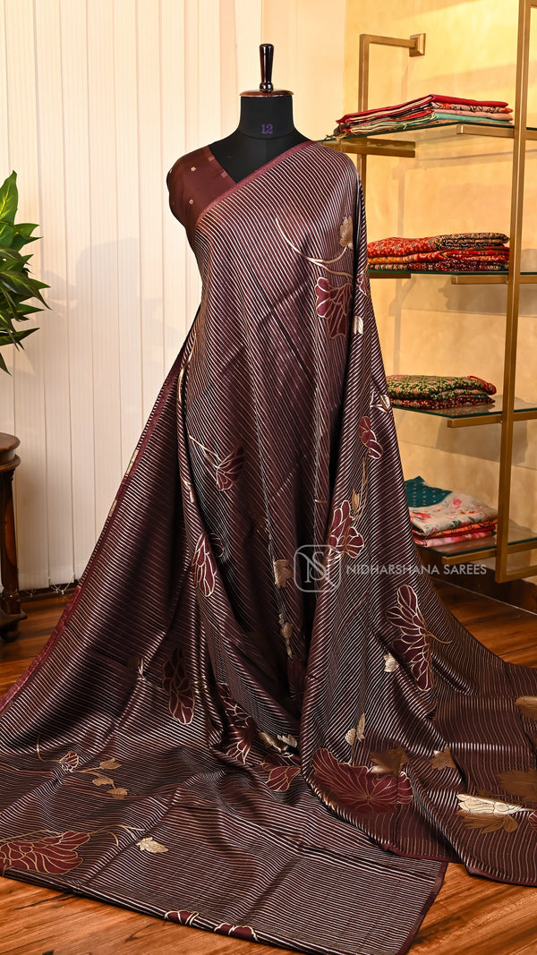 Premium Viscose Silk With Silver And Gold Zari Lines And Floral Concept