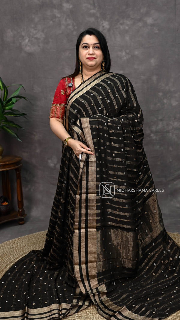 Crepe Silk With Zari Lines And Butta Concept