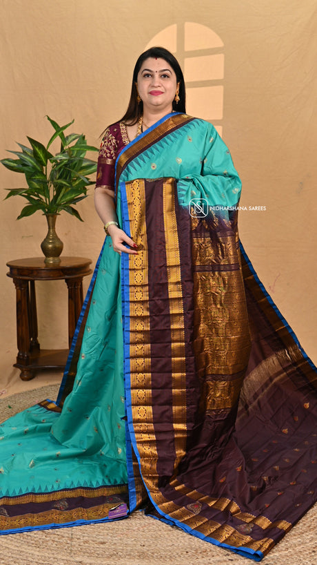 Semi Gadwal With Zari Butta And Zap Style Zari Border