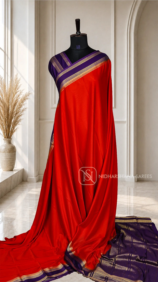 Semi Mysore Crepe Silk With Contrast Zari Border