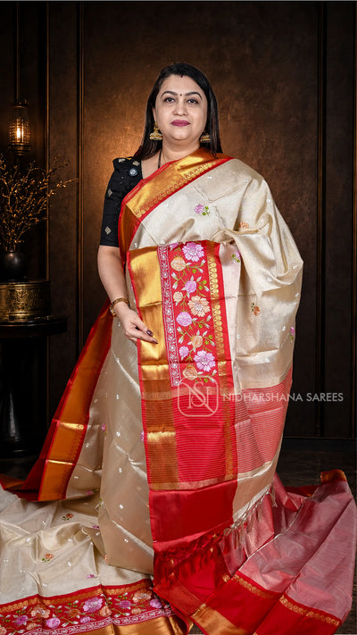 Semi Tissue Silk With Embroidery Border